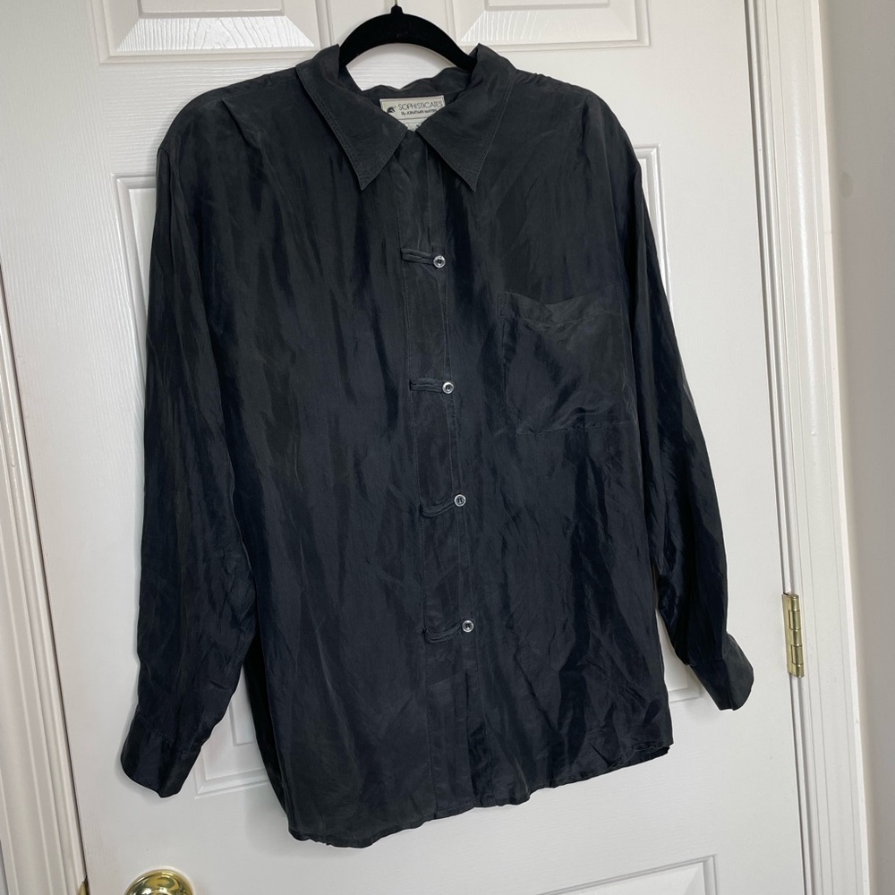 100% Silk Long-Sleeve Button-up Blouse